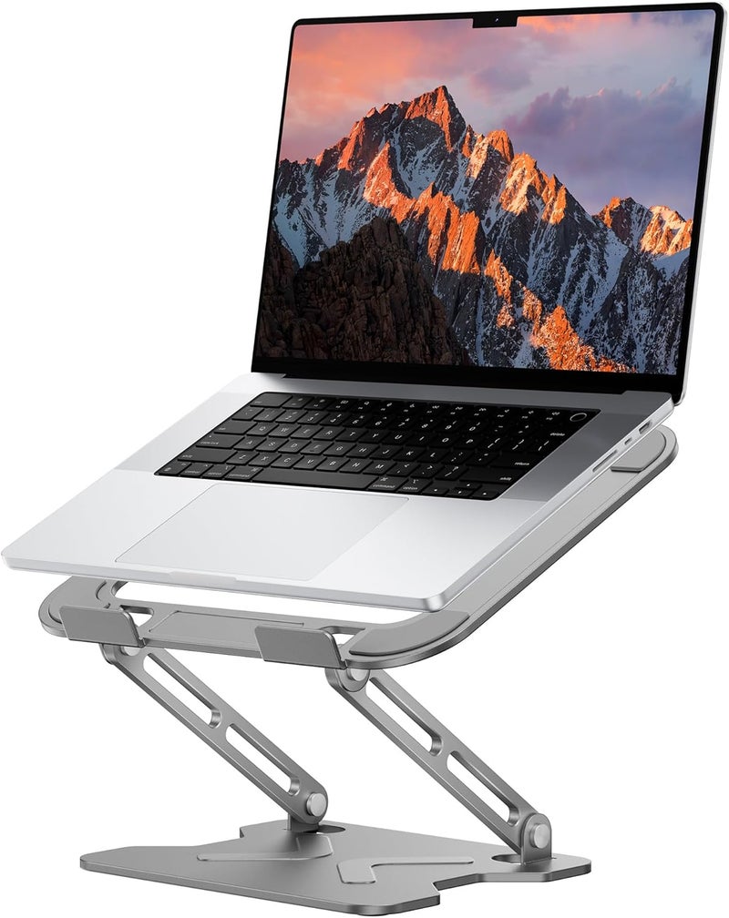 JCZT Foldable Laptop Stand for Desk, Adjustable Height Ergonomic Computer Stand, Portable Laptop Riser for MacBook Air Pro, All 10-16'' Notebooks Laptops, Grey - Image 1